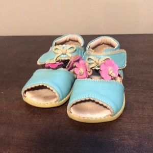 Livie & Luca blue leather sandals Velcro w/flower